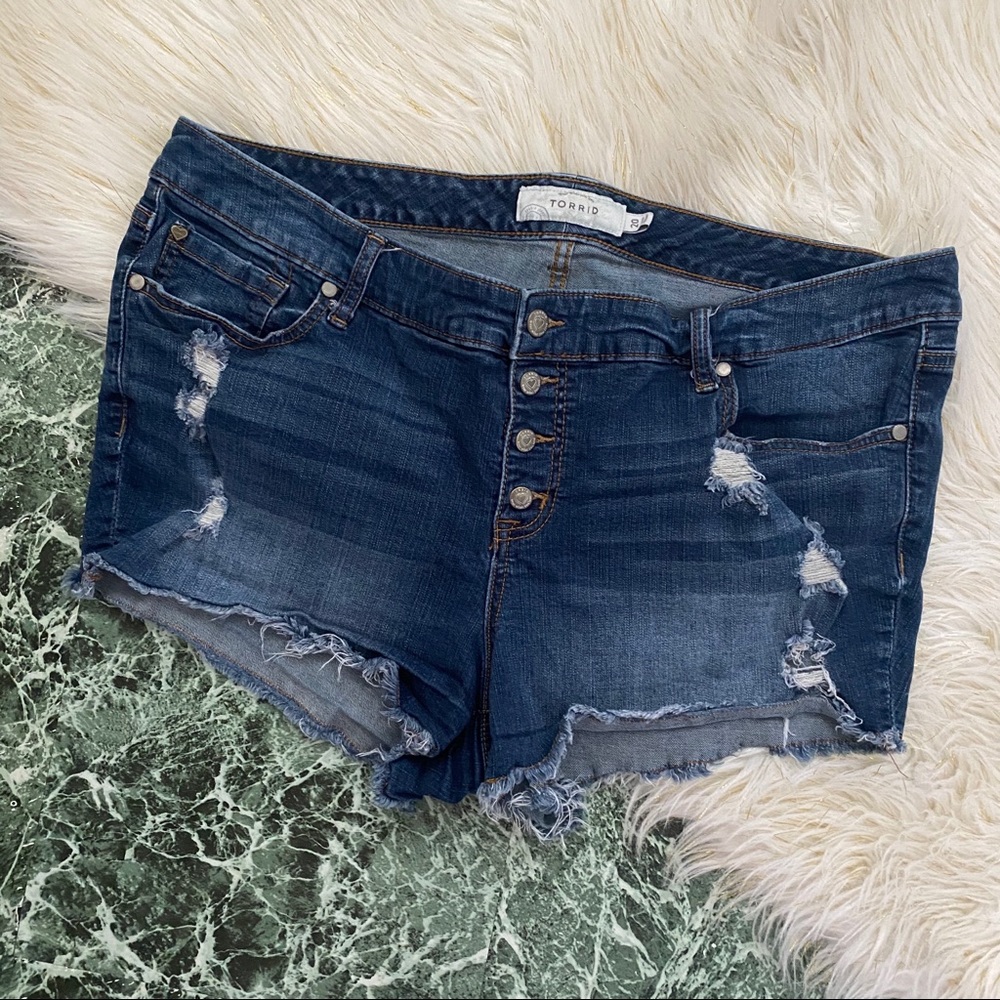 Torrid Distressed Denim Cut-Off Shortie Shorts
